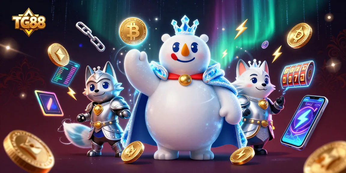 Engage with high-stakes action at TG88 Casino, featuring dynamic slot reels and vibrant characters in a thrilling 3D scene.