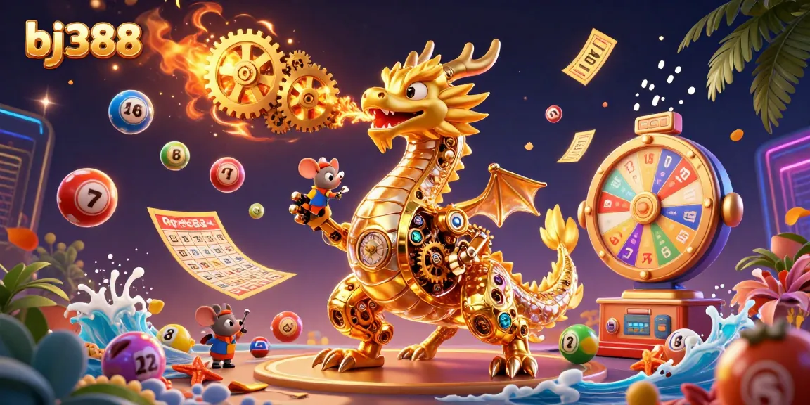 Breathe fire with bj388's golden dragon, lucky lottery balls, and a whimsical gaming arena.