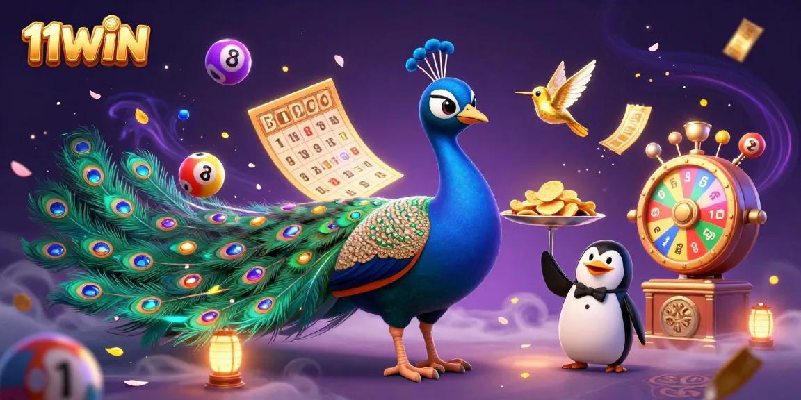 Engage with 11WIN through an artistic illustration of a vibrant casino scene full of excitement.
