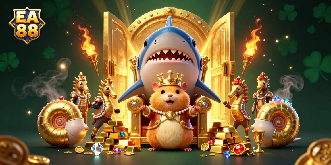 Experience the excitement of EA 88 with a dynamic cartoon casino fantasy scene including treasure and themed characters.
