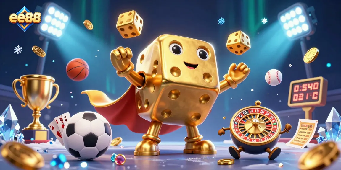 Engage with the excitement of ee88 gaming, featuring dynamic golden dice and vibrant sports elements.