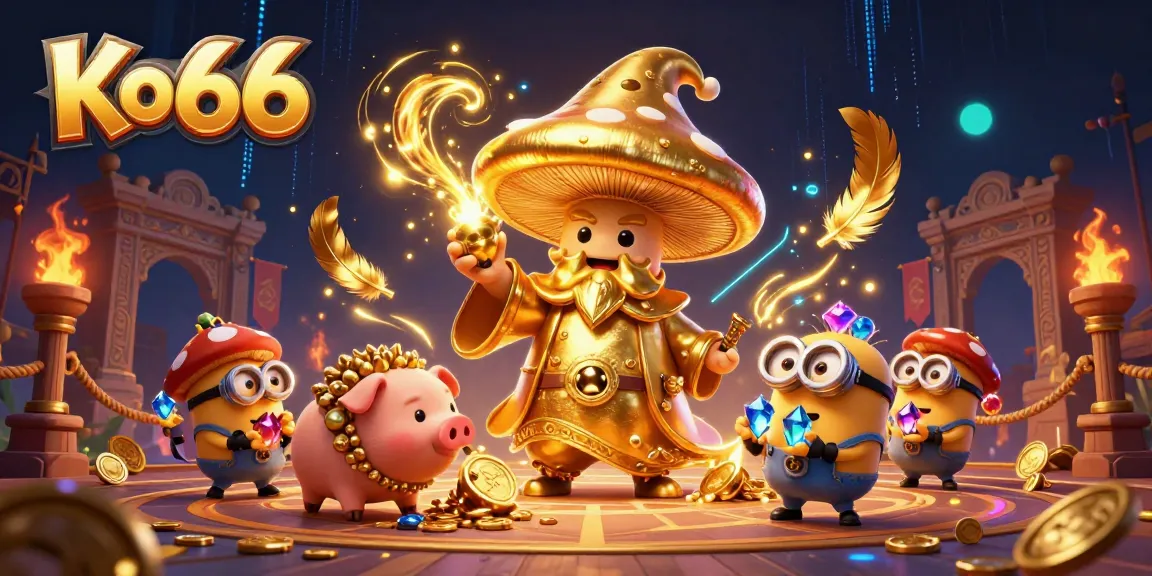 Embark on an adventure with Ko66 as the golden mushroom wizard transforms bets into gold!