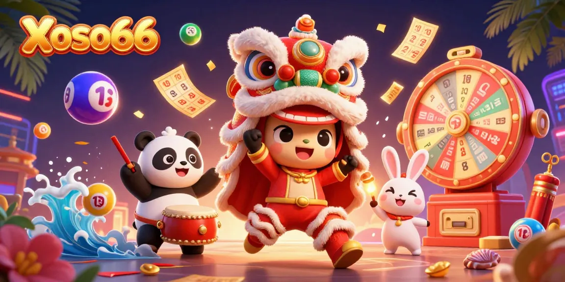 Experience vibrant Xoso66 lottery excitement with animated characters and colorful gaming elements in a dynamic illustration.