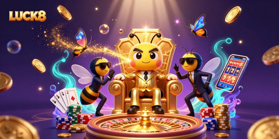 Experience thrilling gaming at LUCK8 with a vibrant scene of a cartoon mob boss in a casino setting.