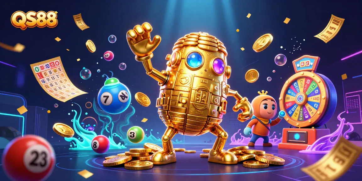 Experience thrilling gameplay with QS88's vibrant illustration featuring gambling elements and dynamic animations.