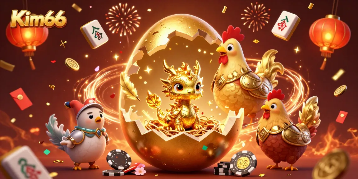 Join the excitement at Kim66 as a golden dragon emerges from a jackpot nest of poker chips.