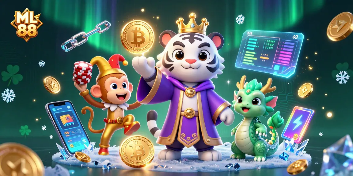 Engage in thrilling gameplay at ML 88 with a vibrant, dynamic casino scene featuring a golden monkey and mystical characters.