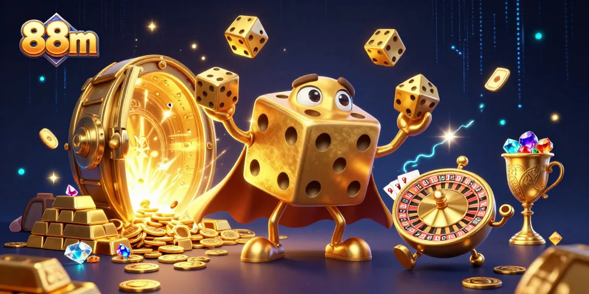 Immerse in 88m's vibrant casino world with a golden dice golem and thrilling game elements.