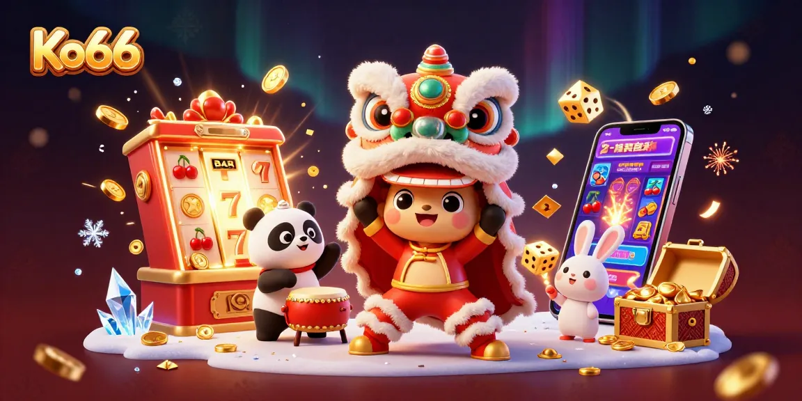 Experience the thrilling world of Ko66 with exciting games and vibrant characters in a dynamic illustration.